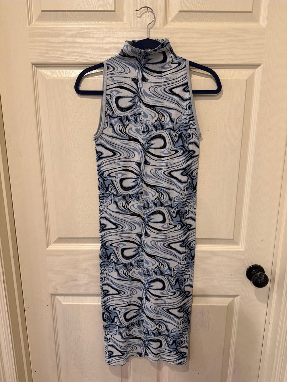 Zara blue marble Jacquard knit midi dress, XS/S - Picture 3 of 8